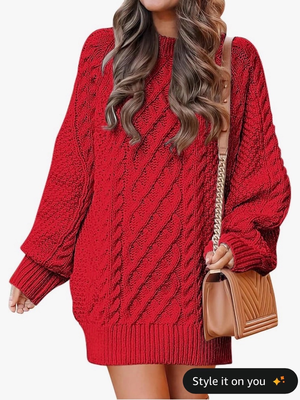 XL Red Cable Knit Sweater Dress | Chunky Oversized Cozy Fall Winter Dress